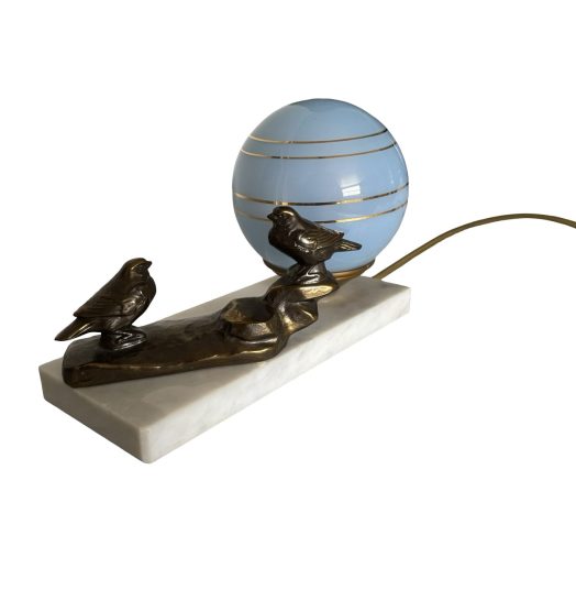 Lampe boule à poser Art déco aux oiseaux