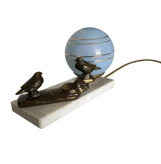 Lampe boule à poser Art déco aux oiseaux