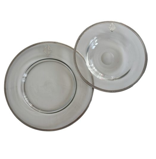 Ensemble d'un plat et d'une assiette creuse en cristal et argent